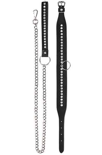 Diamond Studded Collar With Leash Halsband & koppel