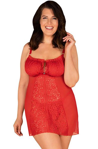Obsessive Blossmina Chemise & Thong Red 6XL/7XL Sexiga underkläder