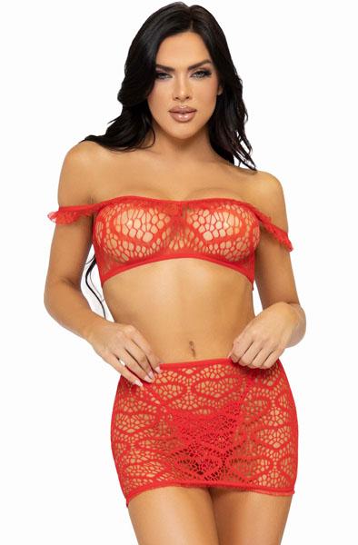 Leg Avenue 3-pcs Top, Mini Skirt & String Red O/S Sexiga underkläder