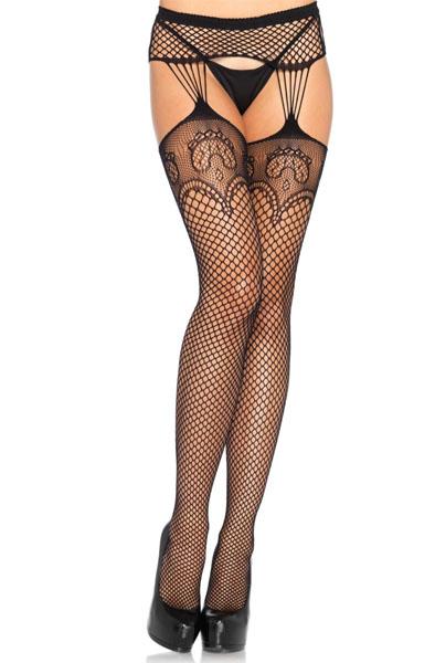 Leg Avenue Net Garterbelt Stockings O/S Strumpbyxor