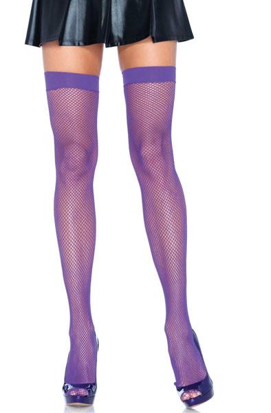 Nylon Fishnet Thigh Highs Neon Purple O/S Strumpbyxor