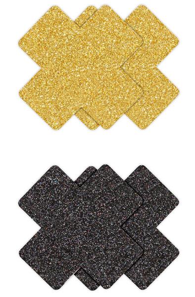 Pretty Pasties Glitter Cross Black Gold 2 Pair Nipple covers
