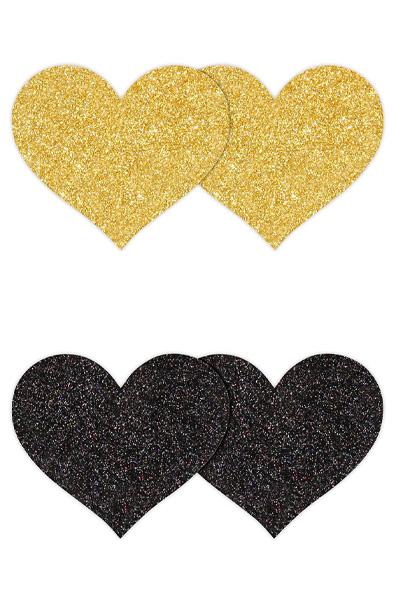Pretty Pasties Glitter Hearts Black Gold 2 Pair Nipple covers