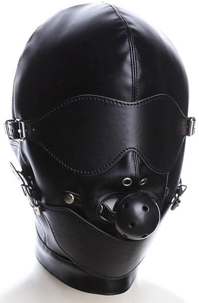 Slave Hood With Eye Mask & Breathable Gag Ball BDSM mask