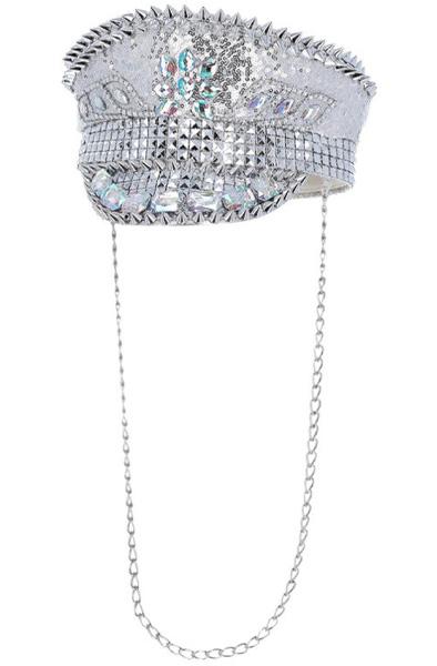 Fever Deluxe Sequin Studded Captains Hat Silver Rollspel & Maskerad