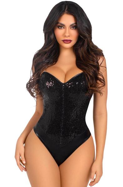 Sequin Boned Bodysuit Black S Body & Playsuits