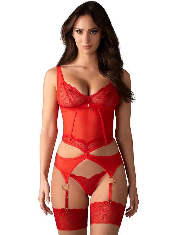 Obsessive Cupide Desir Corset & Thong Red S/M Underklädesset