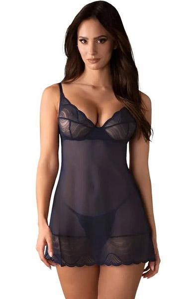 Obsessive Nightly Blue Chemise & Thong XL/XXL Babydoll