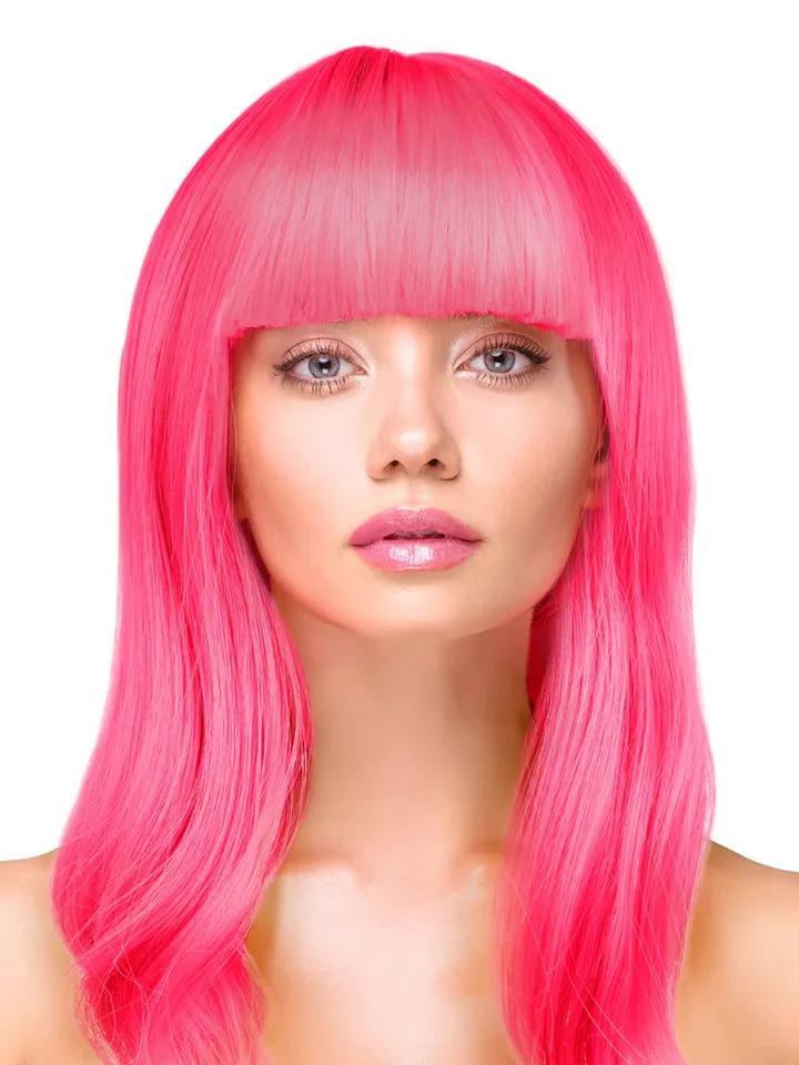 Party Wig Long Straight Hair Neon Pink Peruk
