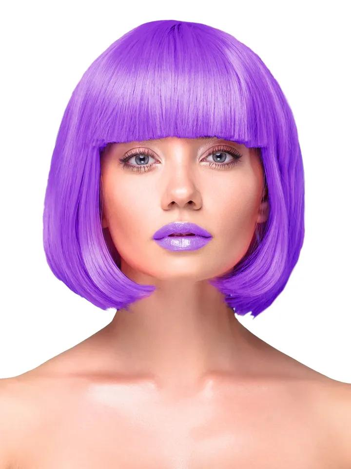 Party Wig Short Straight Hair Purple  Peruk