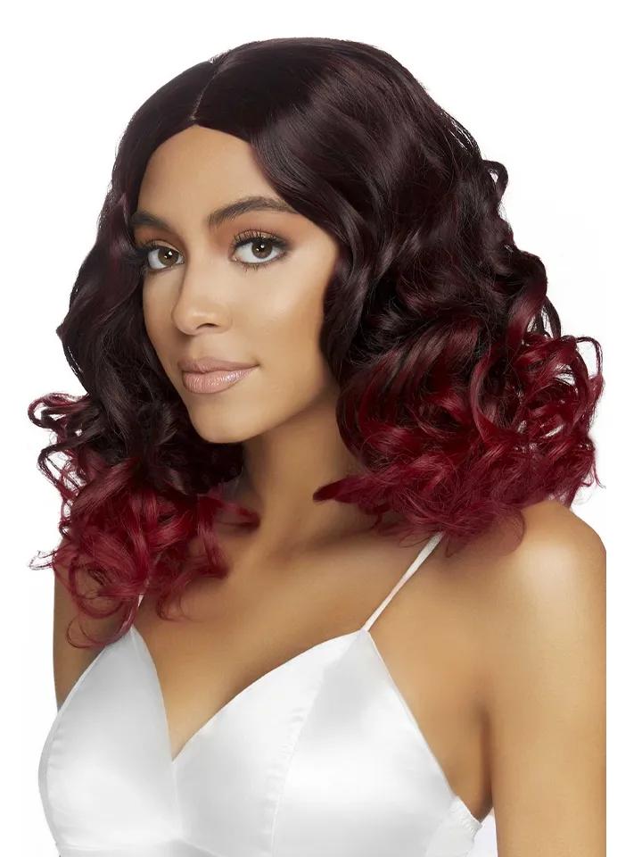 Curly Ombre Long Bob Wig Burgundy Peruk