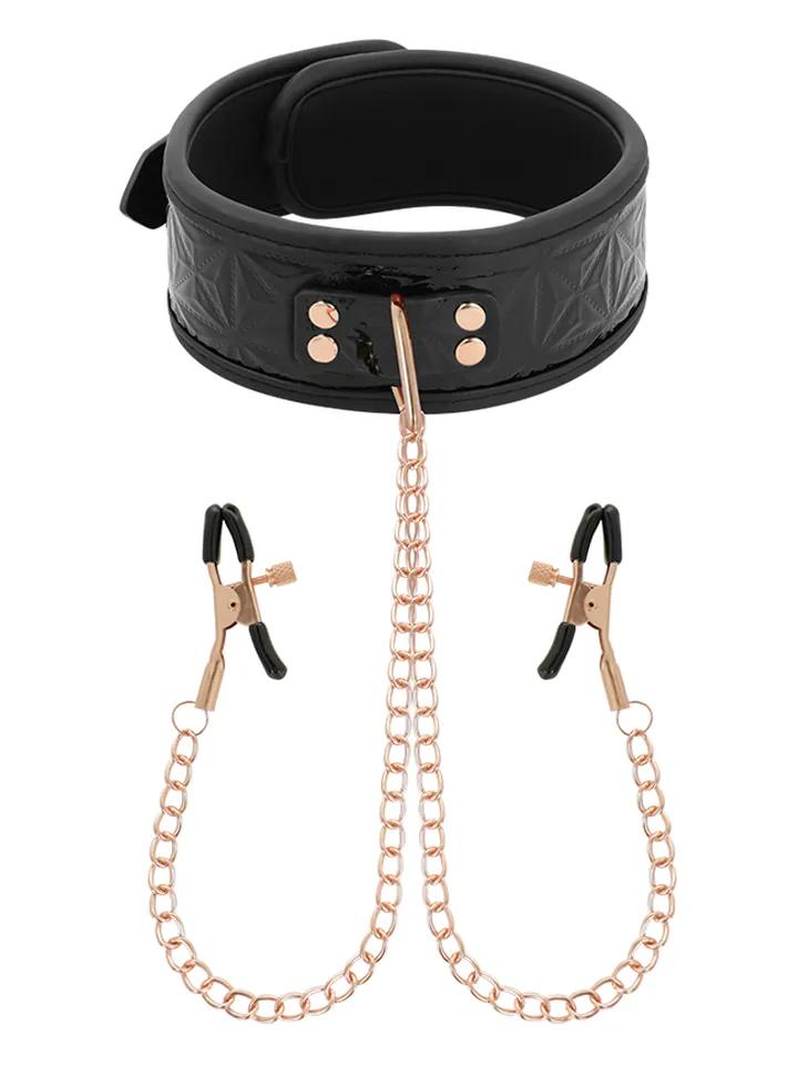 Black Edition Collar With Nipple Clamps Halsband med bröstklämmor