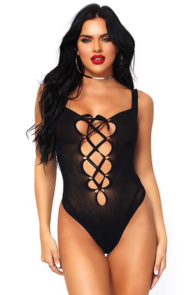 Leg Avenue Opaque Lace Up Thong Teddy One Size Teddy med korsettsnörning