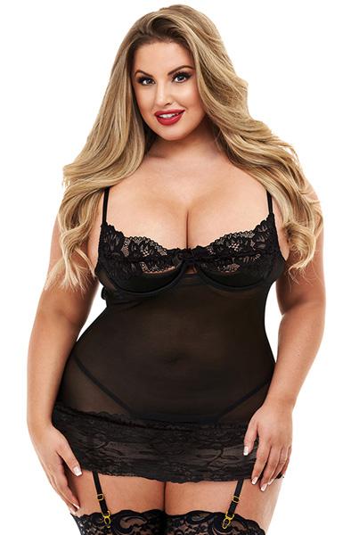 Baci Lingerie Open Cup Chemise With Garters Queen Size Sexiga underkläder