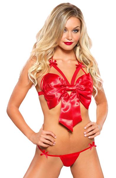 Leg Avenue Luxurious Satin Bow Bra Set L/XL Sexiga kläder