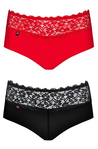 Obsessive Lacea Shorties Duo Black & Red L/XL Spetstrosa 2pack
