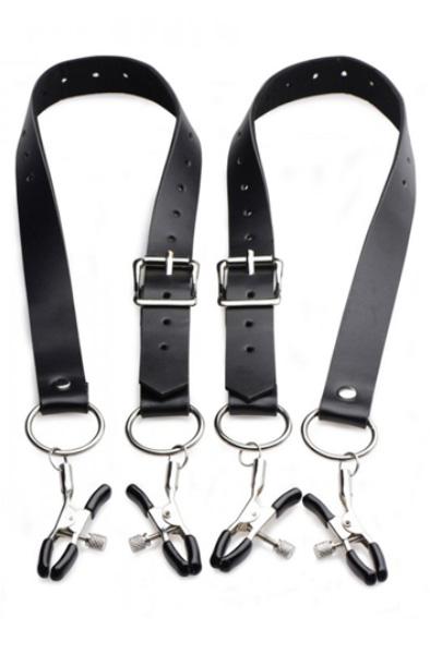 Master Series Spread Labia Spreader Straps with Clamps Blygdläppsklämmor