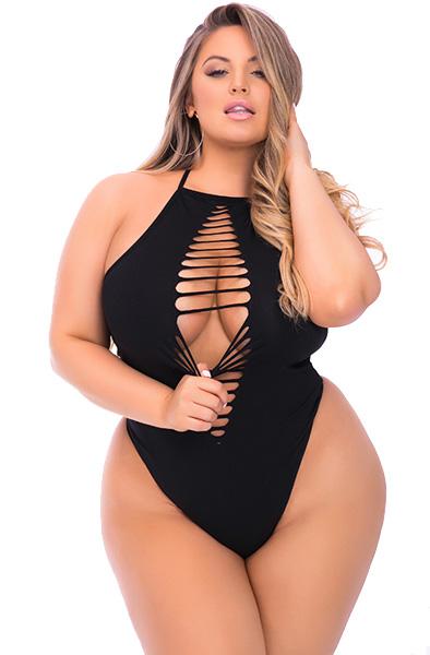 Pink Lipstick Lingerie So Fresh Seamless Bodysuit Black XL/X Teddy