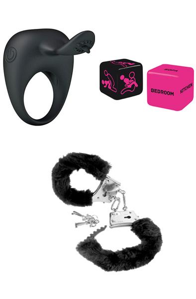 Parpaket Positionstärningar + Handbojor + Penisring Paketerbjudande