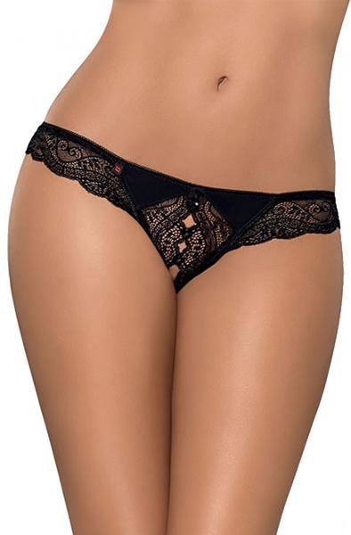 Obsessive Miamor Crotchless Thong Black XXL Trosor med öppen gren