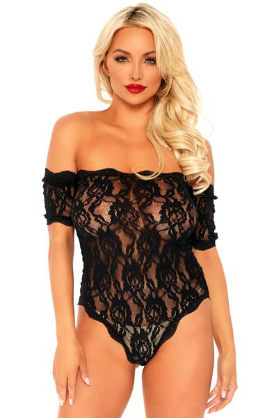 Leg Avenue Crotchless Teddy Cuff Sleeves S/M Teddy