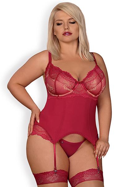 Obsessive Rosalyne Corset & Thong Red XXL Sexiga underkläder