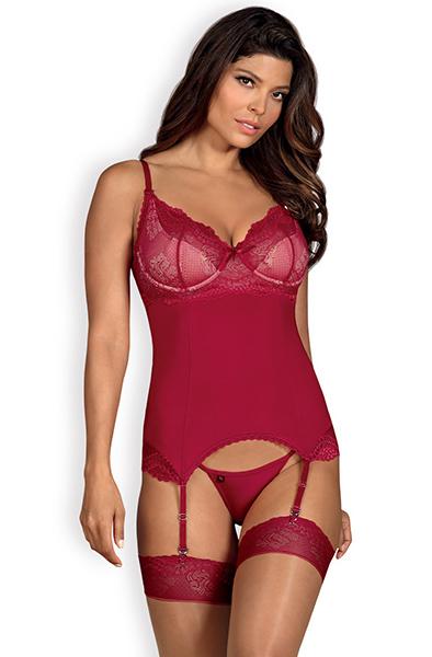 Obsessive Rosalyne Corset & Thong Red L/XL Sexiga underkläder