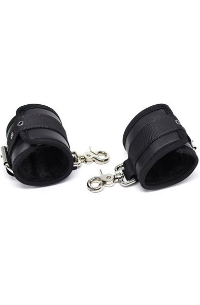 Leather Handcuffs With Big Hoops Black Handbojor