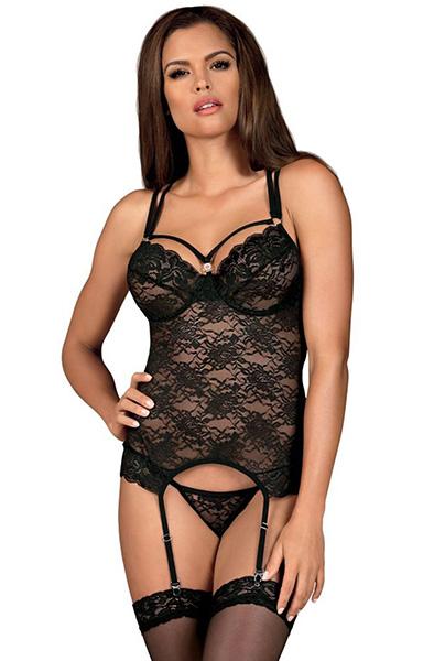 Obsessive 860-COR-1 Corset & Thong Black L/XL Sexiga underkläder