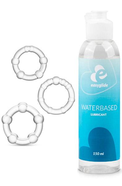 Stay Hard Beaded Cock Rings + Lubricant Paketerbjudande