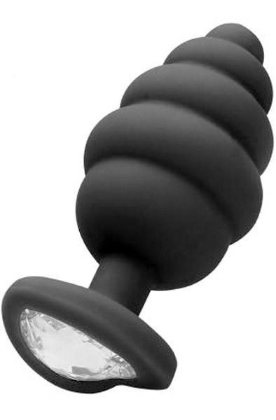 Regular Ribbed Diamond Heart Plug Black Analplugg