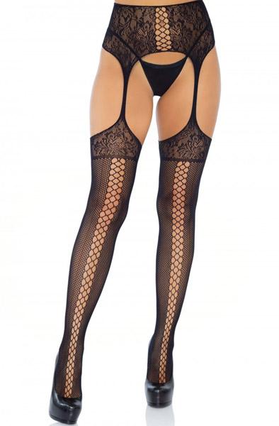 Leg Avenue Lace Up Garterbelt Stockings Black O/S Strumpbyxor