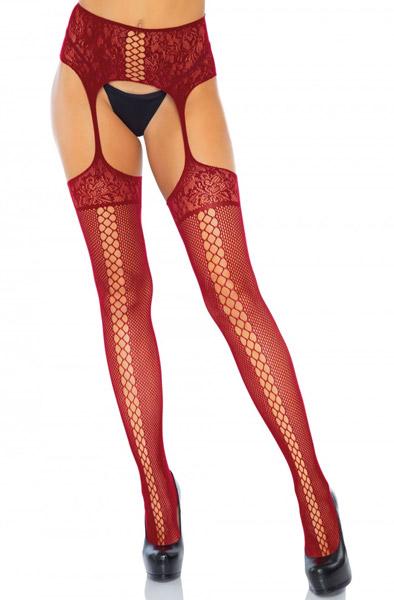 Leg Avenue Lace Up Garterbelt Stockings Red O/S Strumpbyxor
