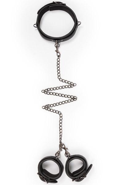 Easytoys Leather Collar With Handcuffs Halsband & handbojor