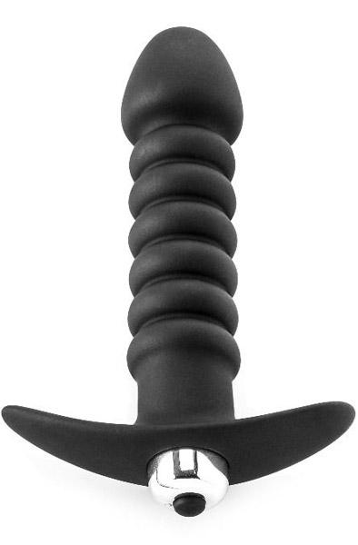 Premium Ribbed Butt Plug With Strong Vibrating Bullet Analplugg med vibrator