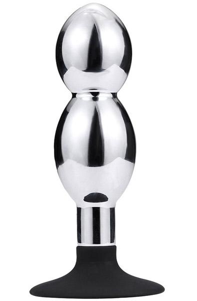 Anal Plug With Suction Cup-Two Balls 14cm Analplugg metall