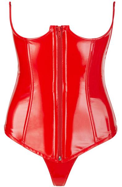 Black Level Vinyl Corset With Thong Red XL Korsett