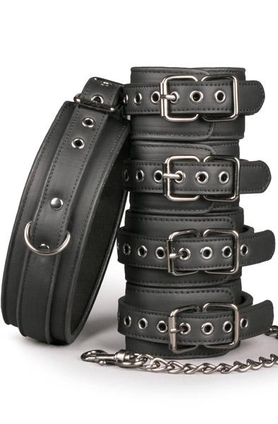 Fetish Set With Collar, Ankle- & Wrist Cuffs Positionshållare