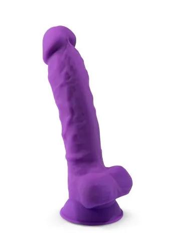 Dual Density Lila Dildo med pung 18 cm