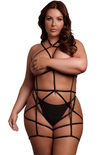 Strappy Open Cup Body Harness with Garters - Queen Size