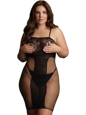 Le Désir Knee-Length Lace and Fishnet Dress, One Size Plus