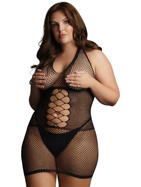 Le Désir Peek-A-Boo Fishnet Dress, One Size Plus