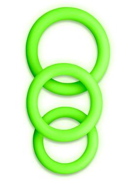 Ouch! Glow in the Dark Silicone Cock Ring Set, 3-pack