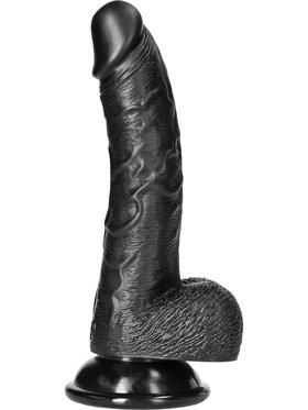 RealRock Curved Realistic Dildo with Balls, 18 cm, svart