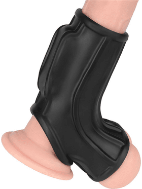 LoveToy Vibrating Knights Ring Sleeve, Ridge, svart