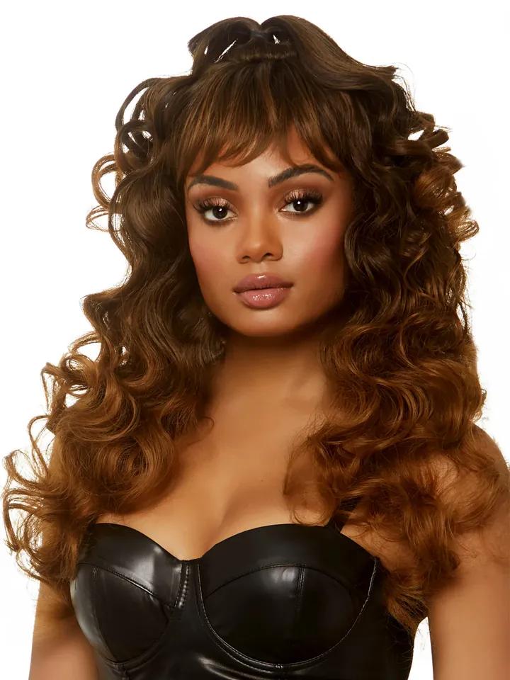 Long Curly Wispy Bang Wig Brown