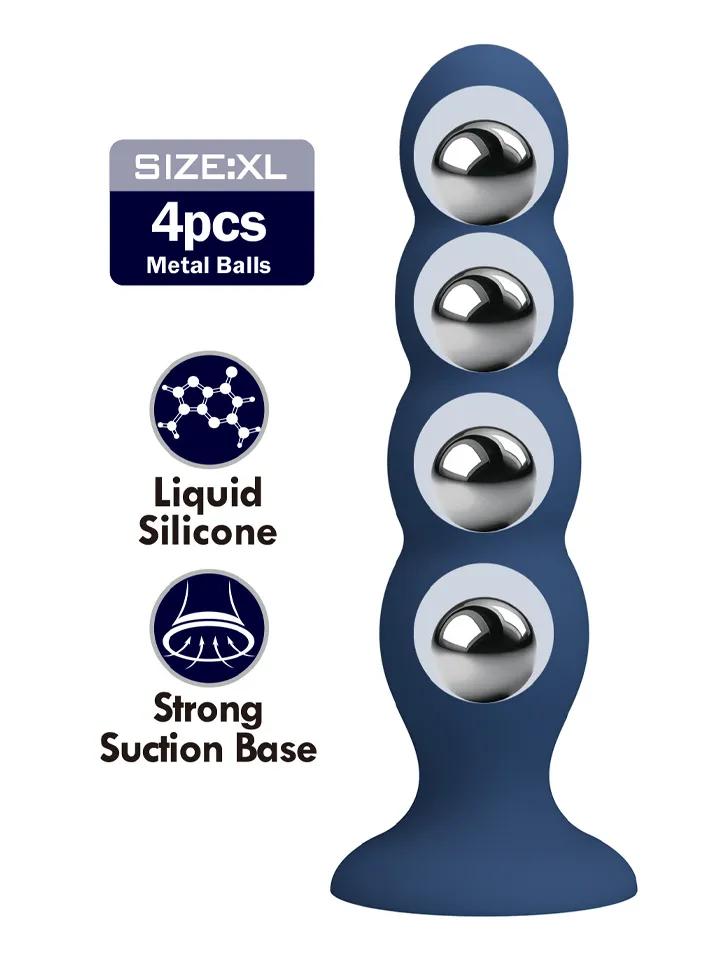 Metal &amp; Silicone Anal Plug With 4 Metal Balls