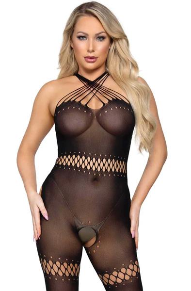 Twisted Strap Bodystocking Black O/S Bodystocking