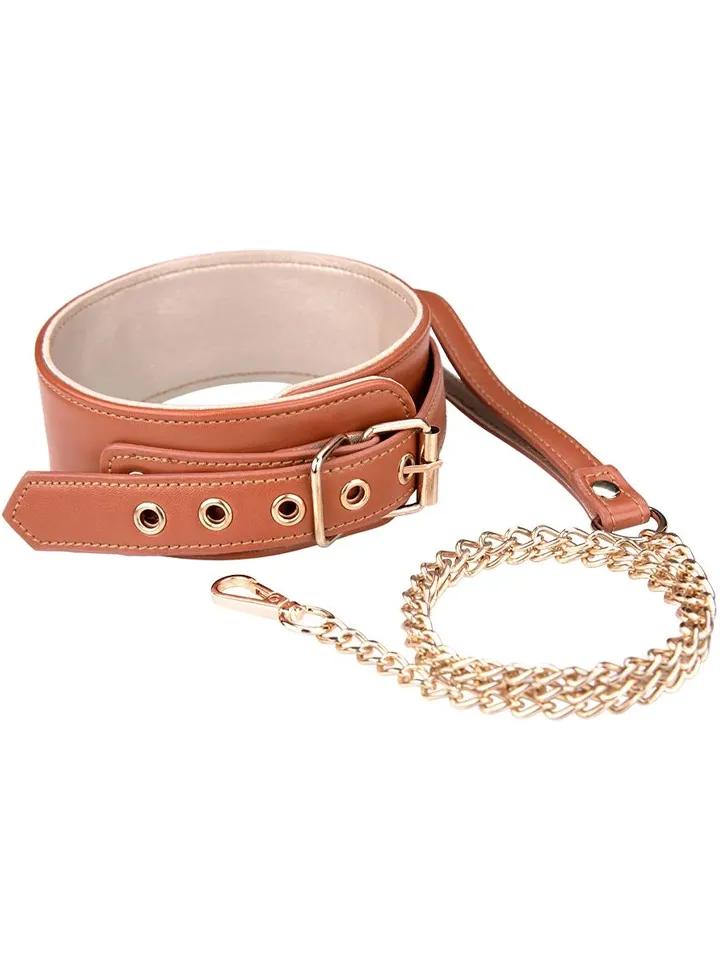 Blaze Elite Collar & Chain Cognac Vegan Leather Halsband & koppel