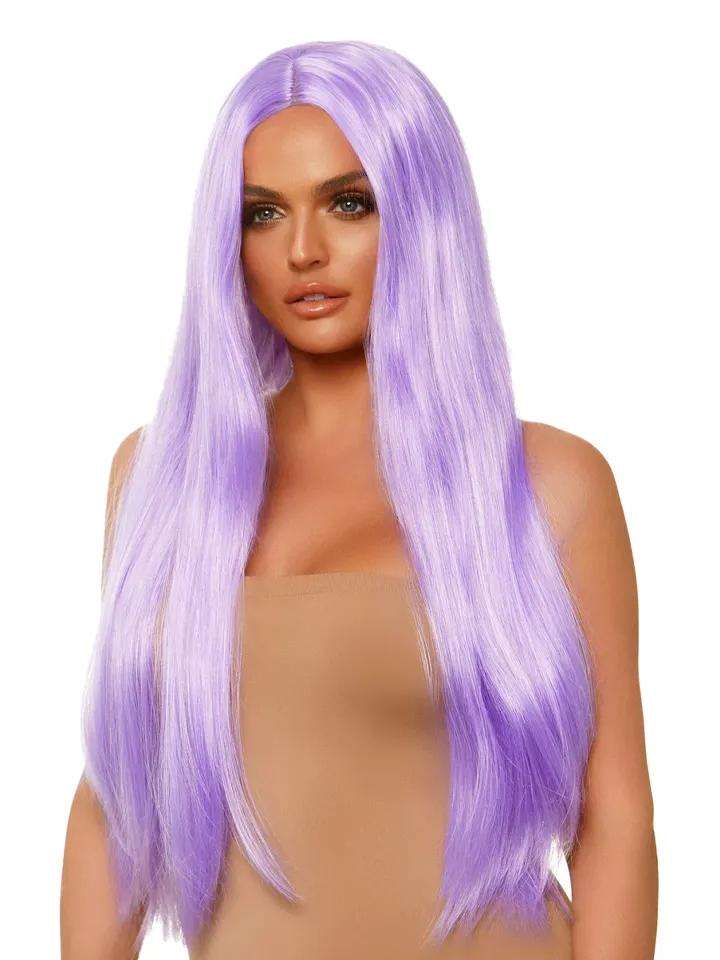 Long Straight Center Part Wig Lavender Peruk